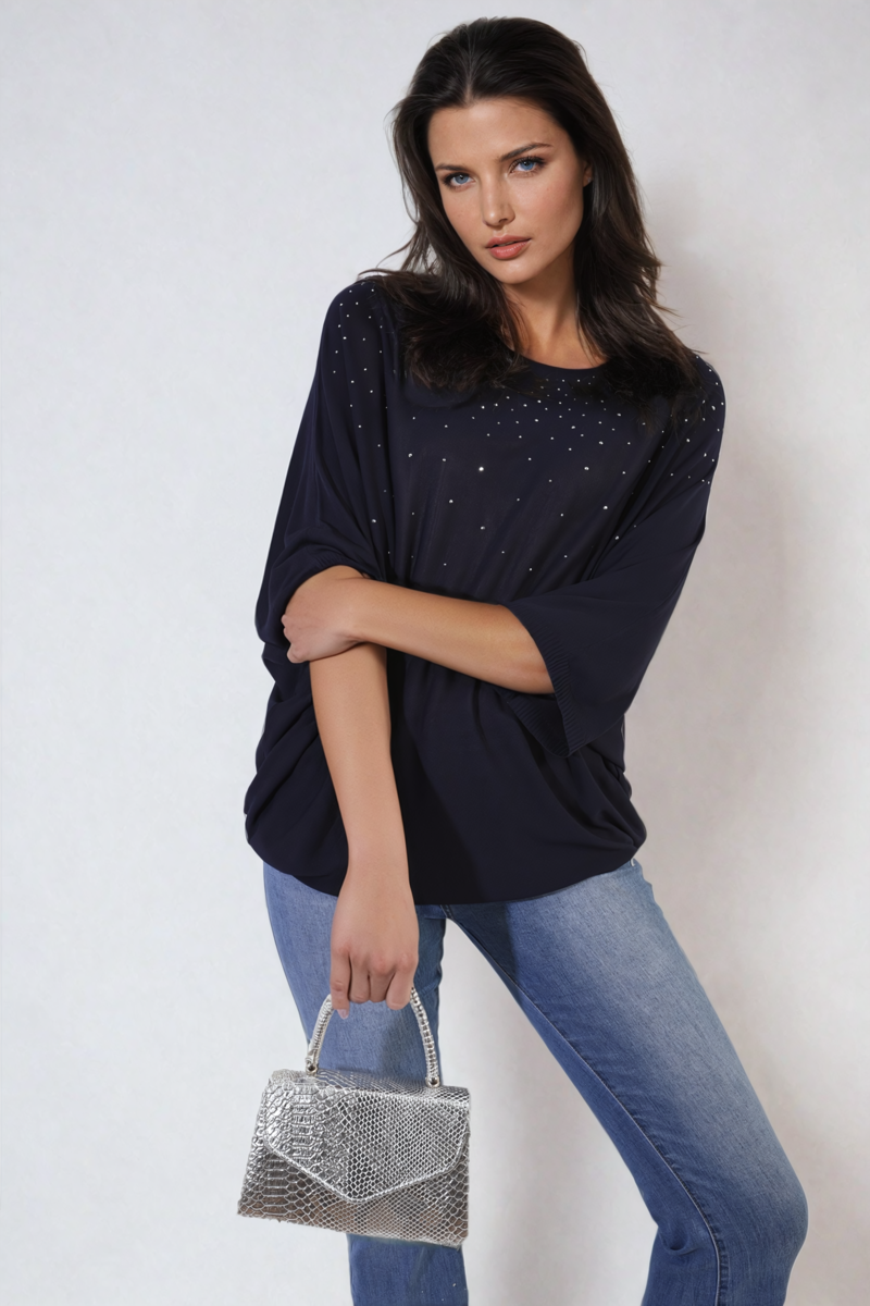 Moda Round Neck Studded Oversized Top