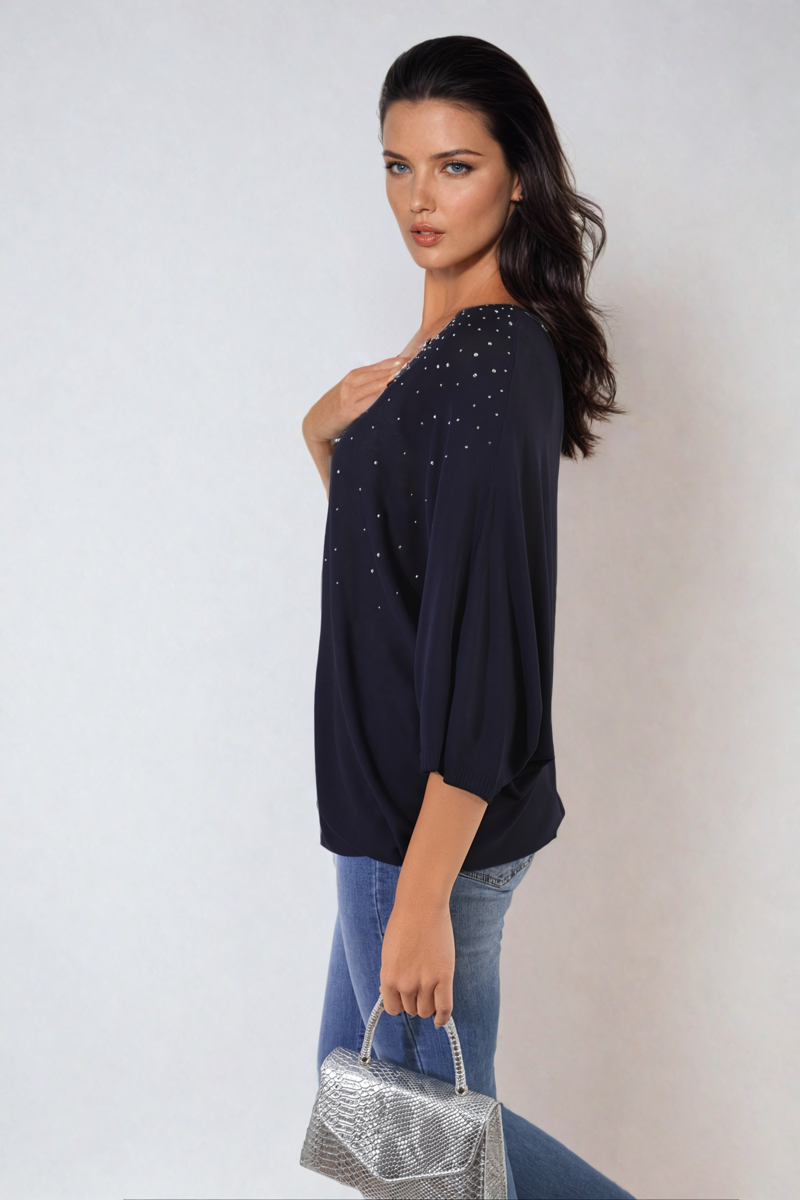 Moda Round Neck Studded Oversized Top