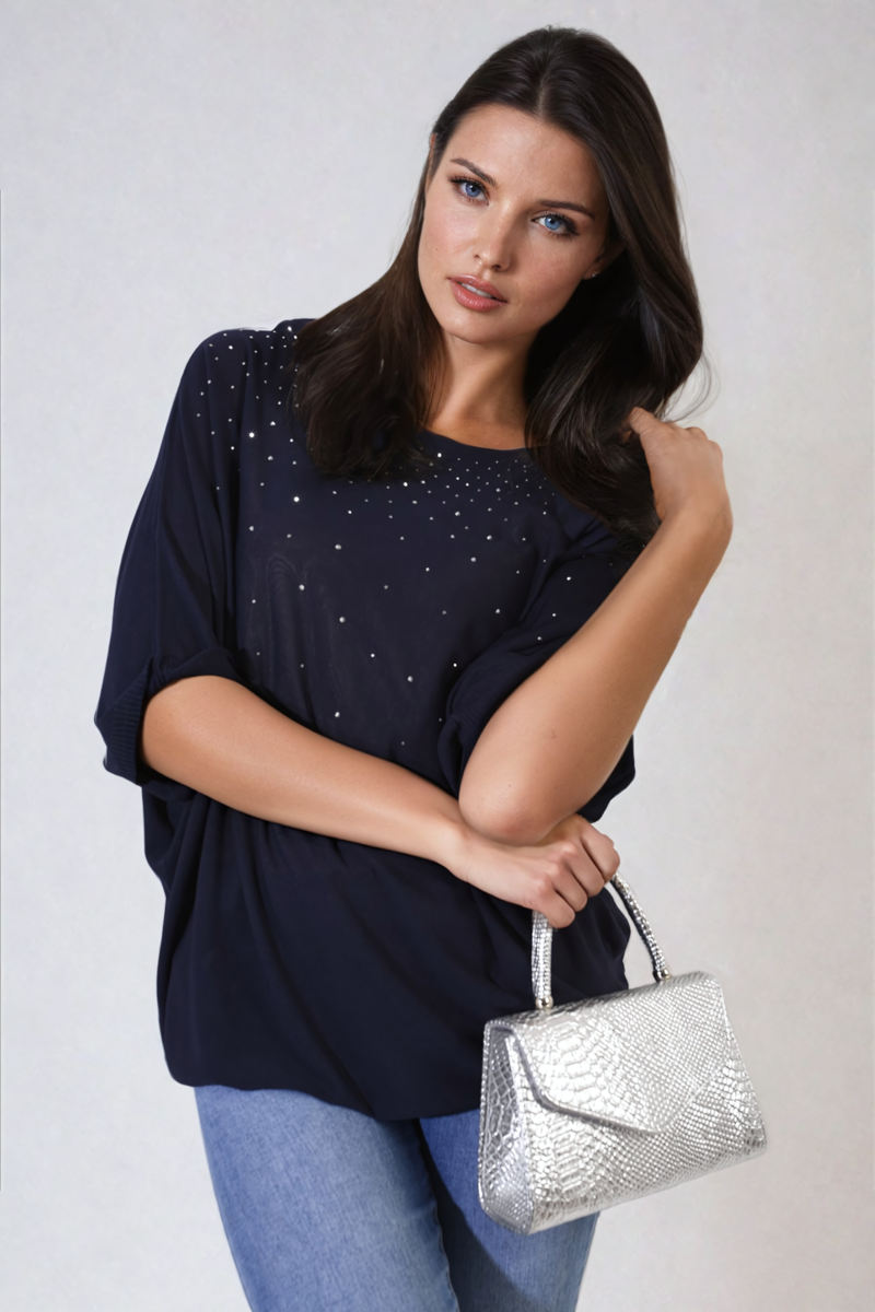 Moda Round Neck Studded Oversized Top