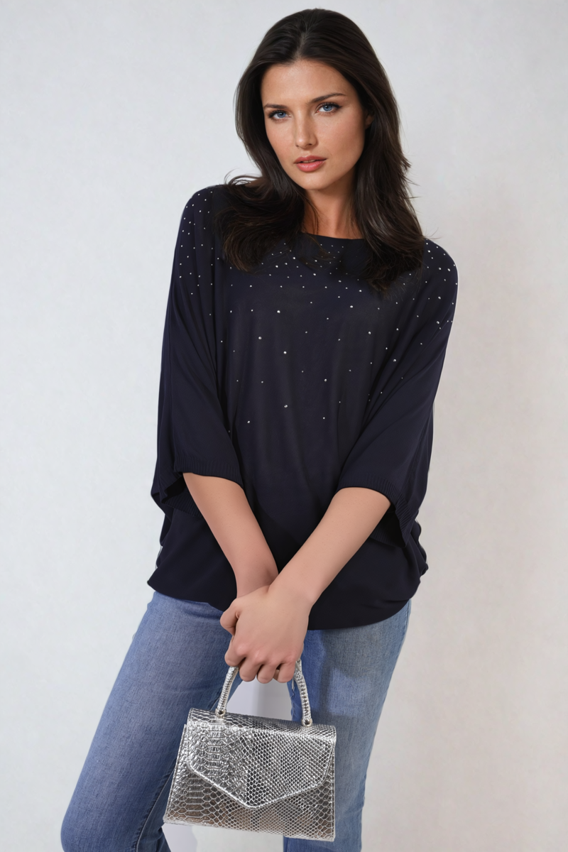 Moda Round Neck Studded Oversized Top
