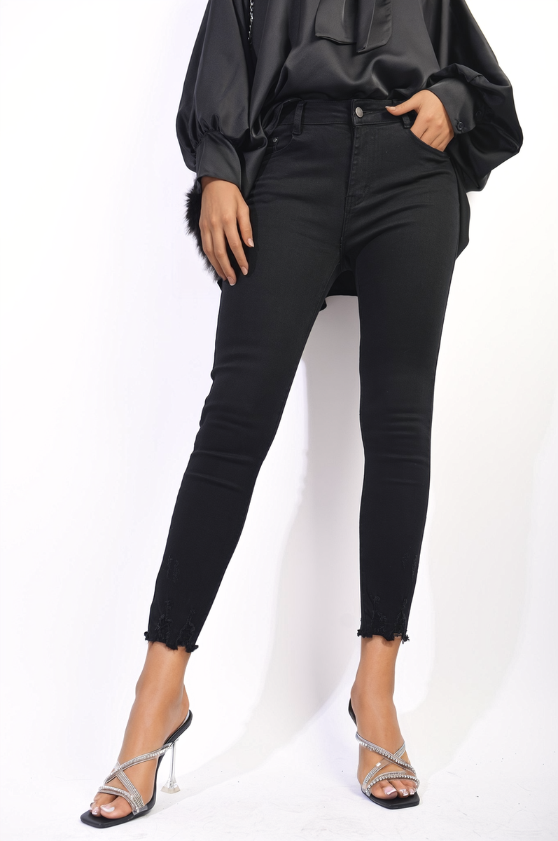 Moda High Waist Distressed Hem Skinny Jeans