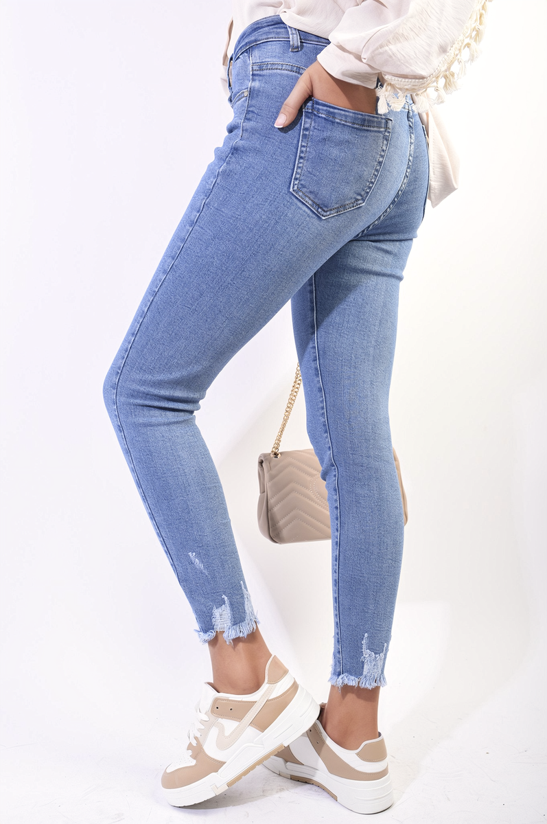 Moda High Waist Distressed Hem Skinny Jeans