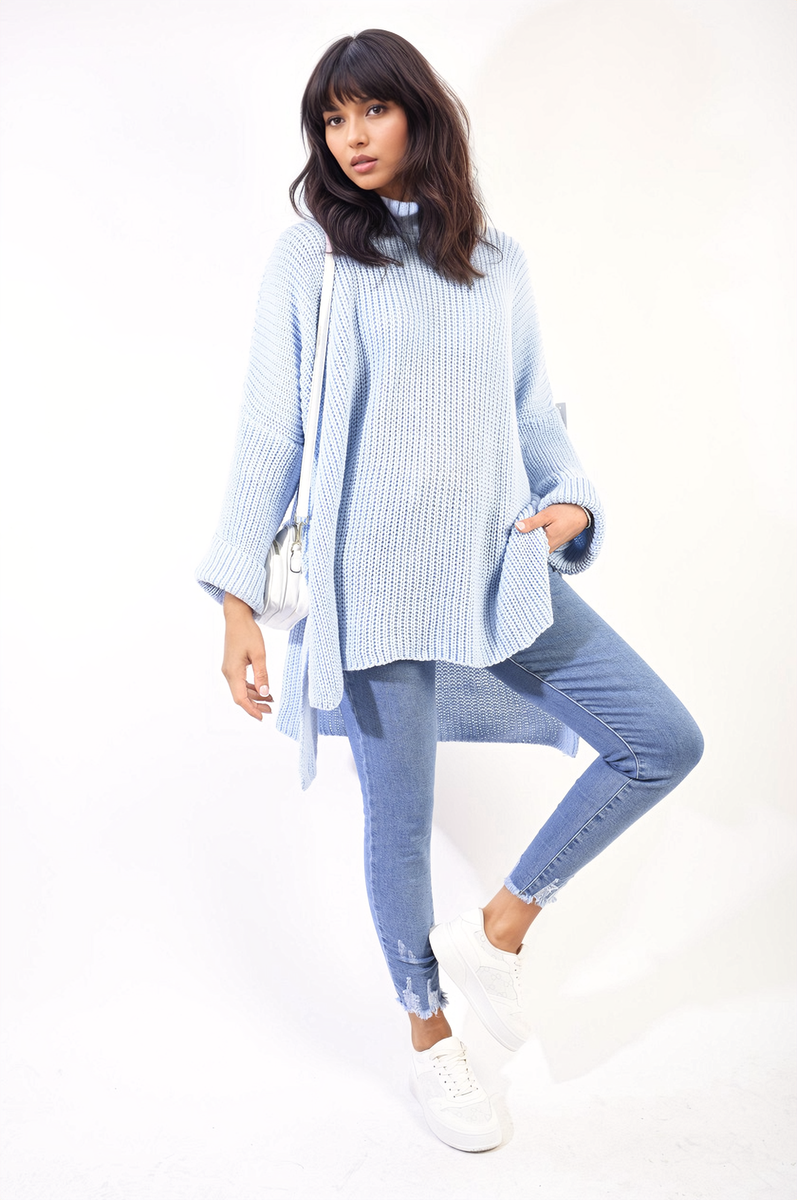 Moda High Neck Oversized Long Sleeve Knitted Jumper