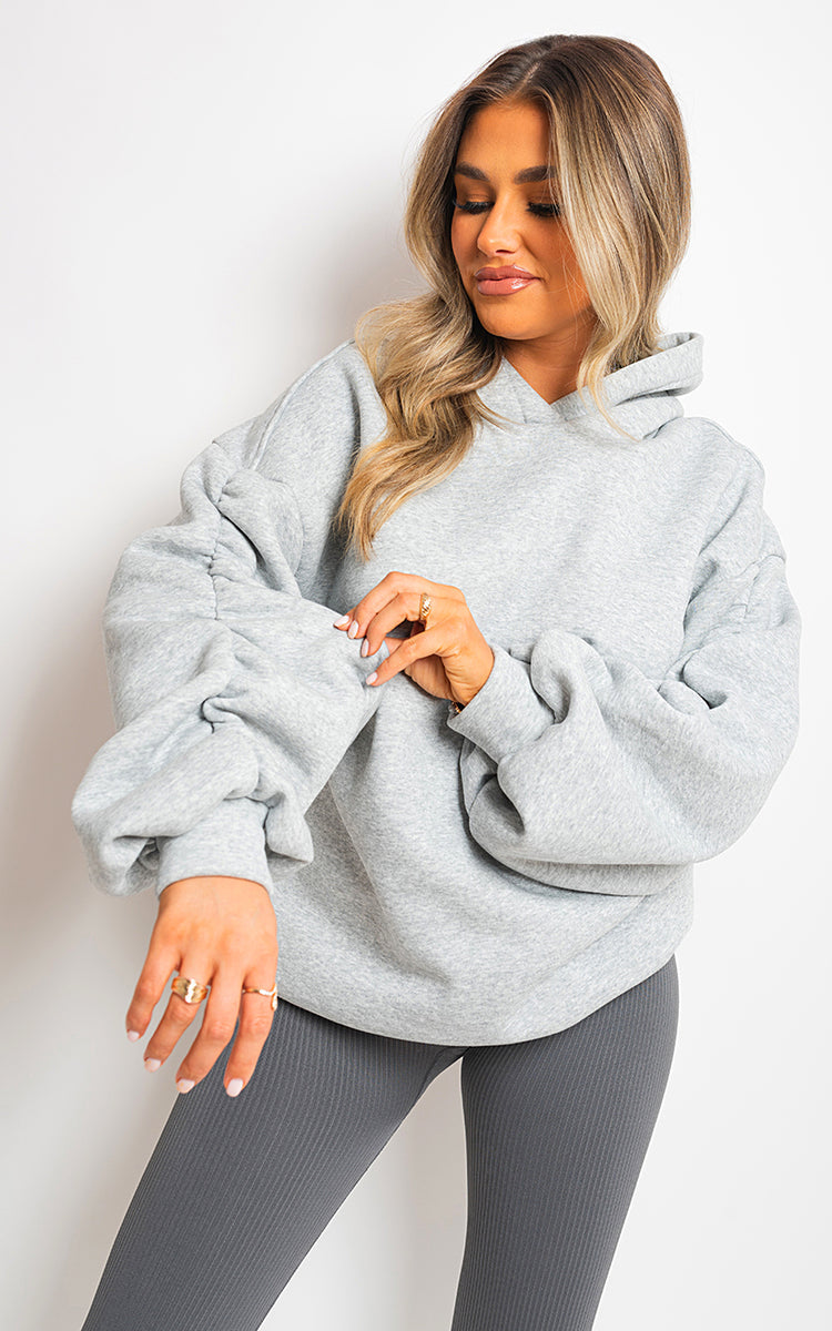 Moda Fall Winter Oversized Ruched Sleeves Hoodie