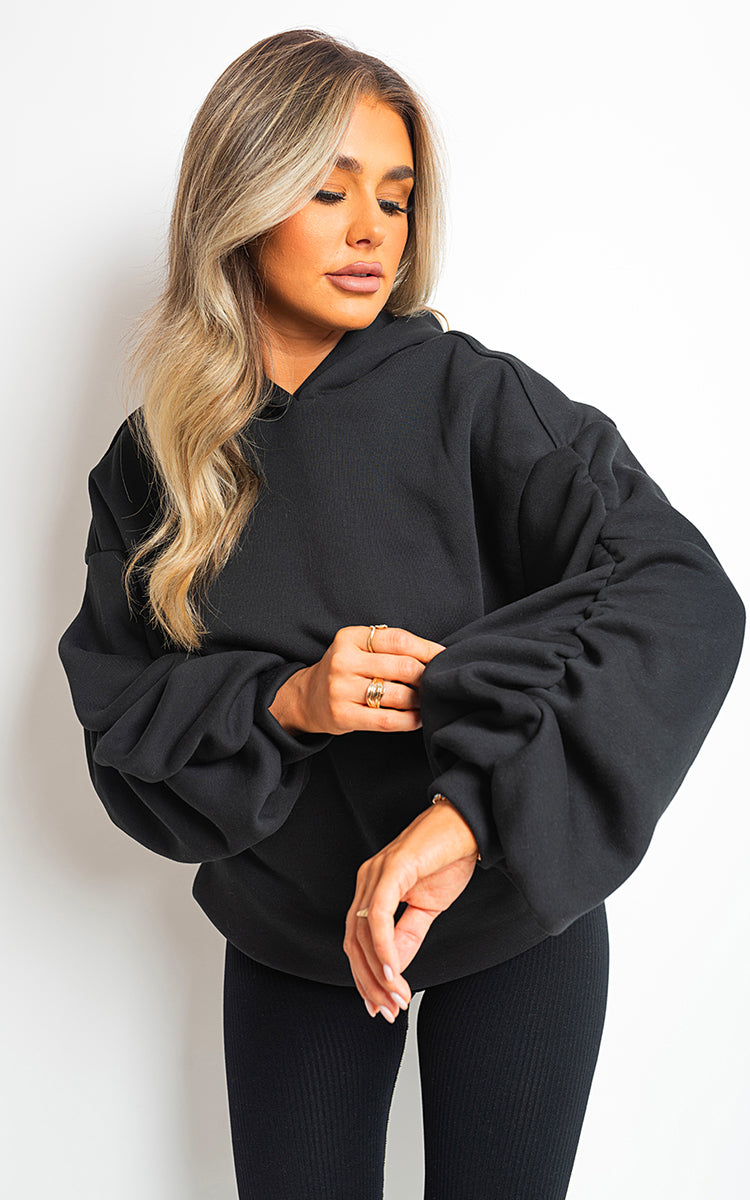 Moda Fall Winter Oversized Ruched Sleeves Hoodie