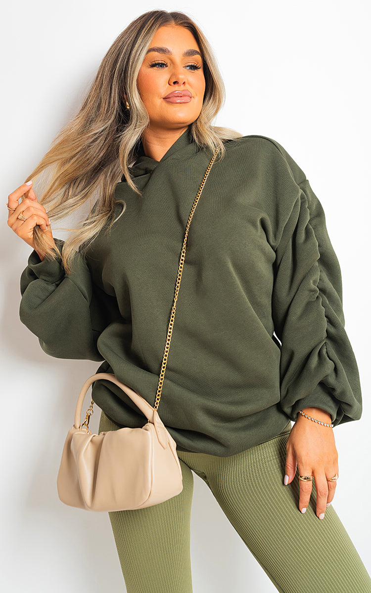 Moda Fall Winter Oversized Ruched Sleeves Hoodie