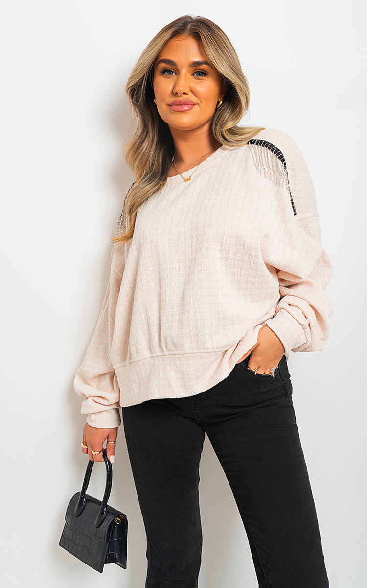 Moda Long Sleeve Knitted Jumper with Tassel Detail