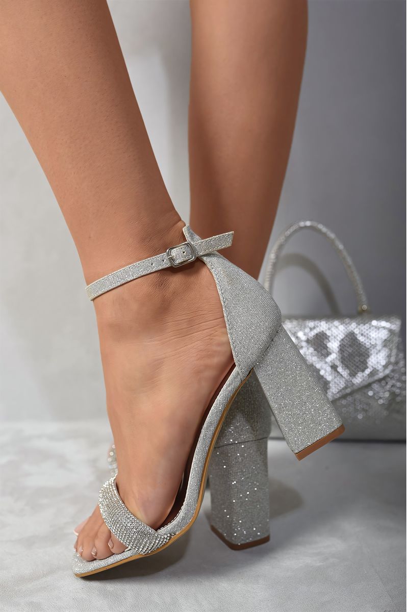 Moda Rhinestone Ankle Strap Block High Heels