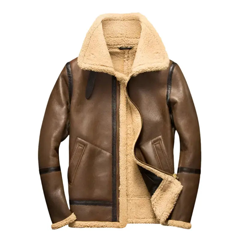 Men’s Luxury Light Brown Shearling Aviator Jacket