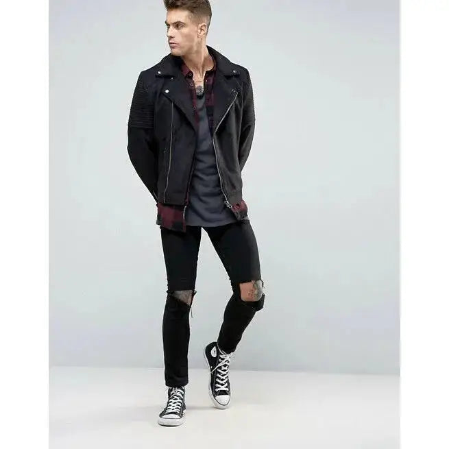 Men’s Black Pure Suede Leather Motorcycle Jacket-3
