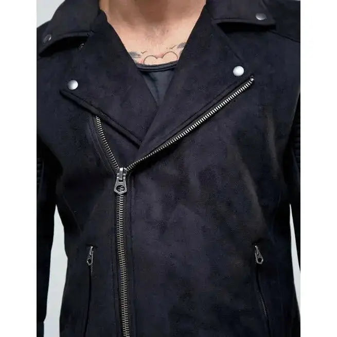 Men’s Black Pure Suede Leather Motorcycle Jacket-2