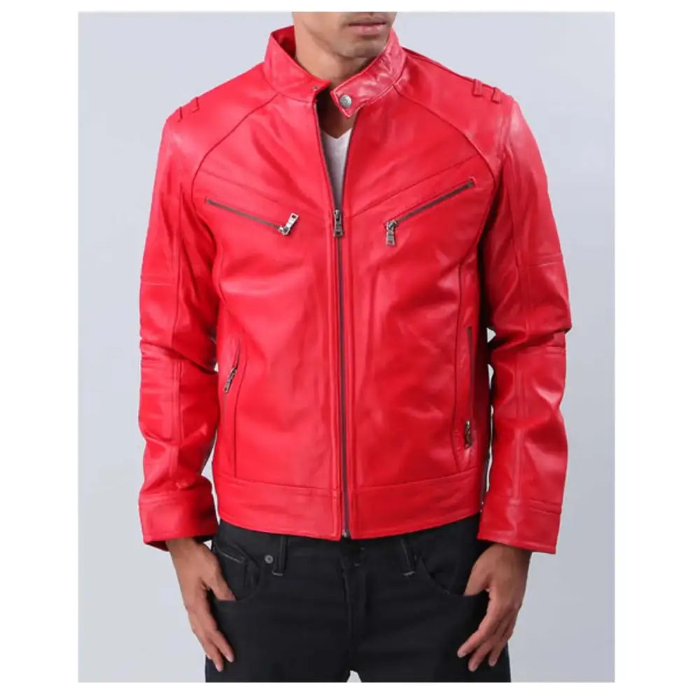 Men's Red Fashion Leather Jacket
