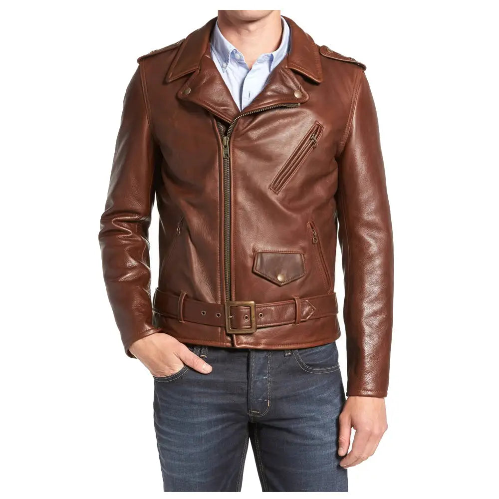 Mens Slim Fit Lambskin Biker Jacket