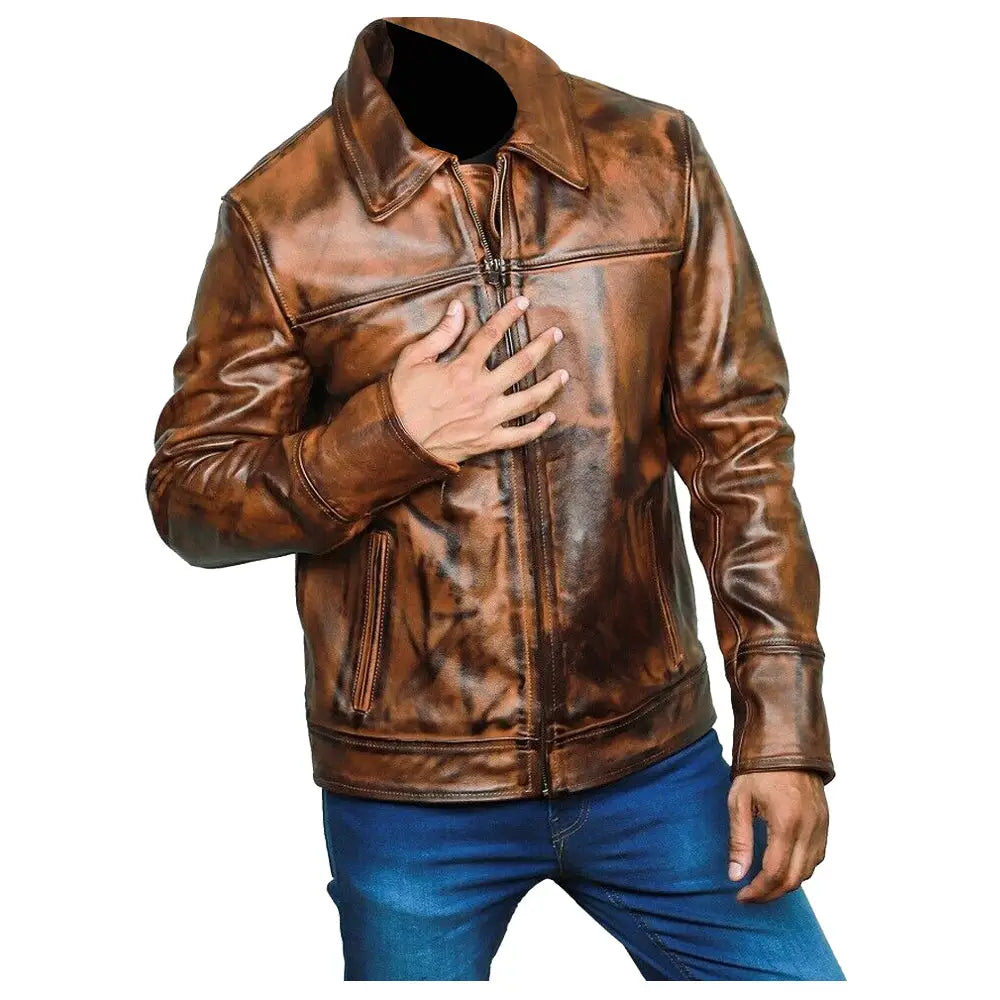 Men's Waxed Leather Fashion Jacket-0