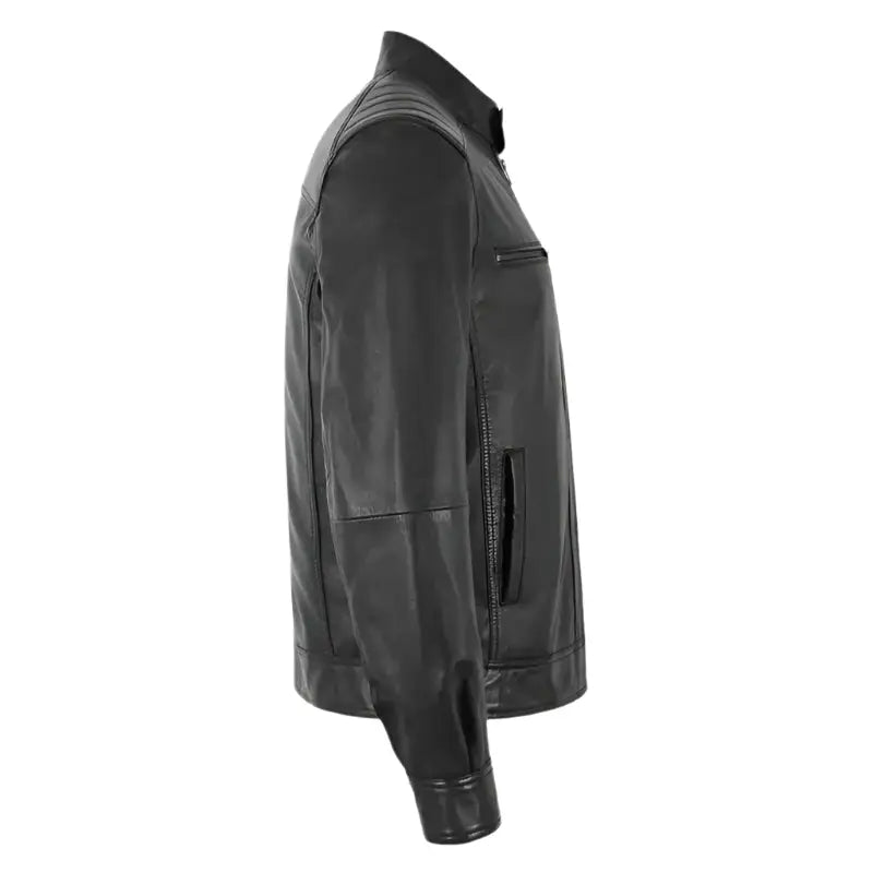 Mens Black Cafe Racer Leather Jacket-2
