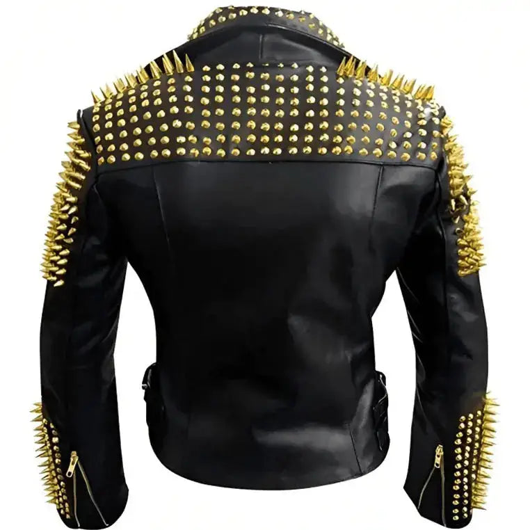 Mens Studded Leather Biker Jacket-1