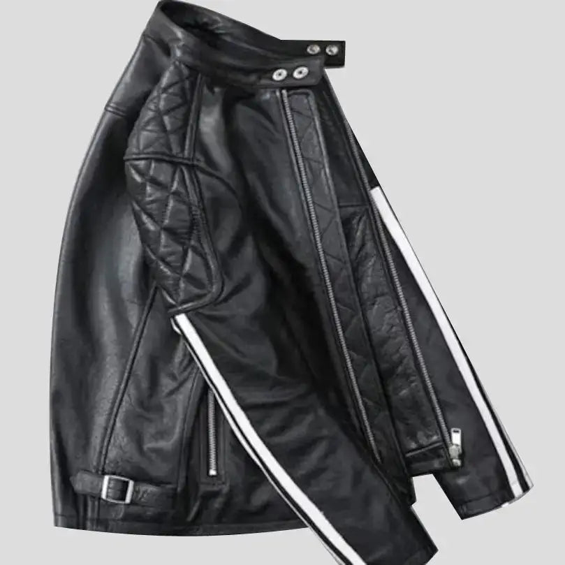 Men’s Black Quilted Leather Motorcycle Jacket-2