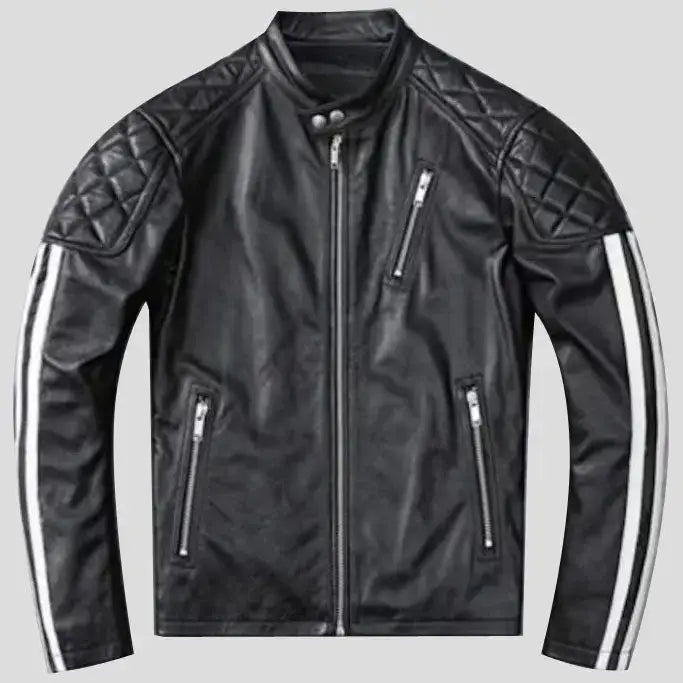 Men’s Black Quilted Leather Motorcycle Jacket-0