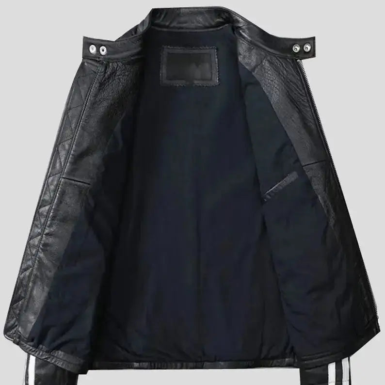 Men’s Black Quilted Leather Motorcycle Jacket-3