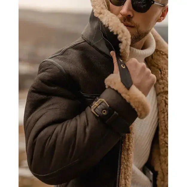 Mens Shearling Leather Aviator Jacket-2
