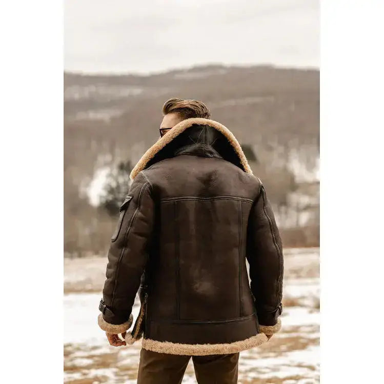 Mens Shearling Leather Aviator Jacket-3