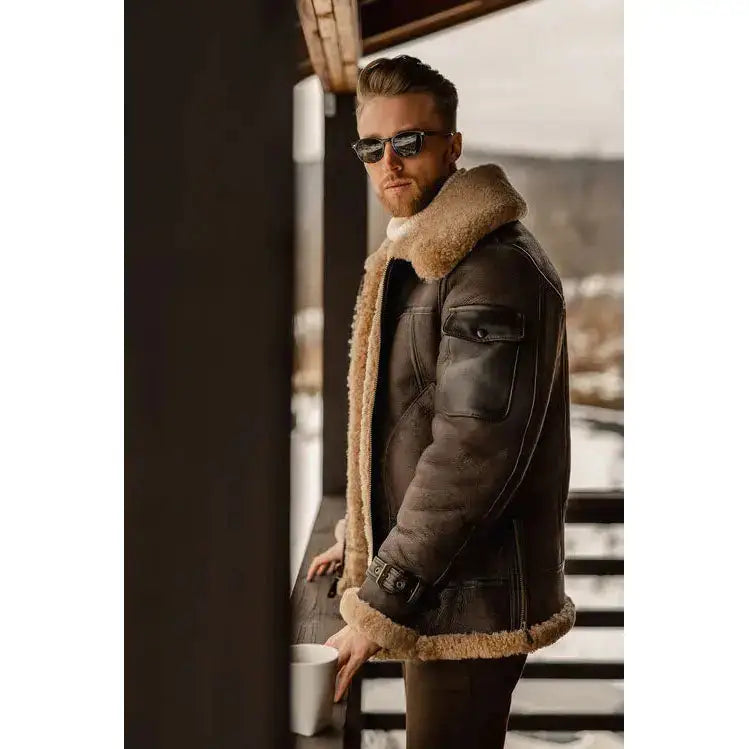Mens Shearling Leather Aviator Jacket-1
