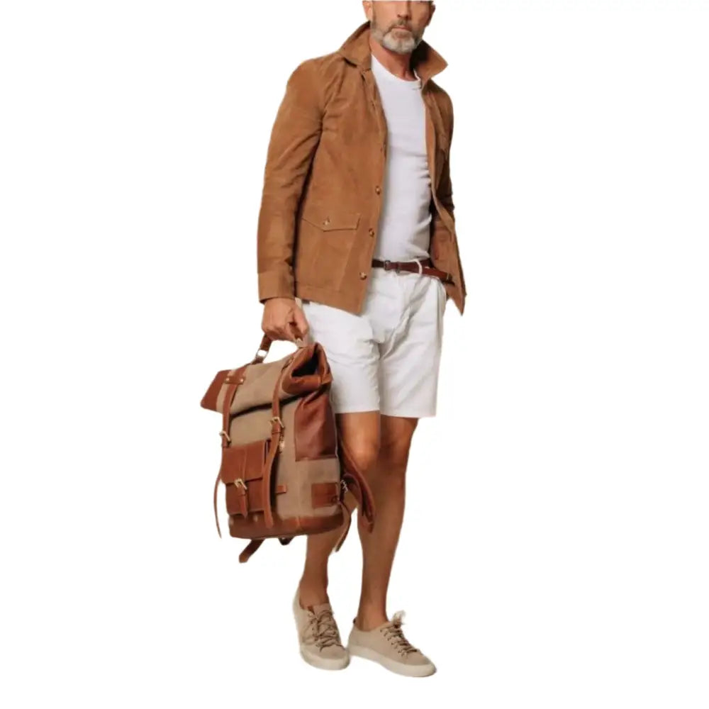 Mens Brown Suede Field Jacket-2