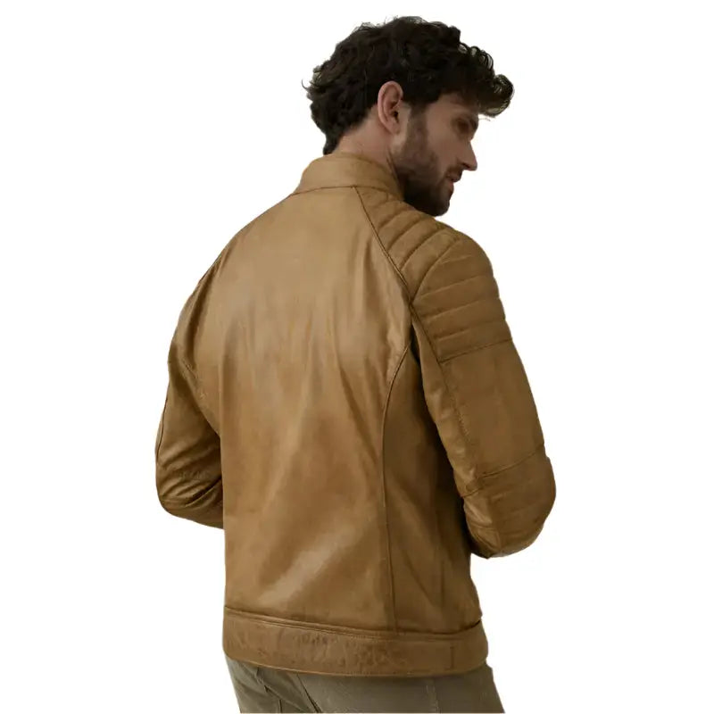 Mens Brown Leather Cafe Racer Jacket