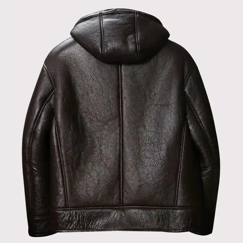 Men’s Brown Hooded B3 Shearling Motorcycle Jacket-1