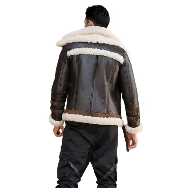 Mens Dark Brown Leather Aviator Jacket-1