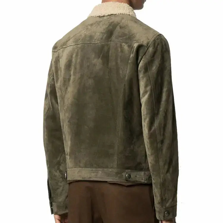 Men's Distressed Green Leather Trucker Jacket-2