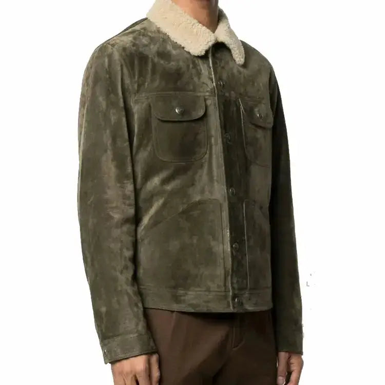 Men's Distressed Green Leather Trucker Jacket-1