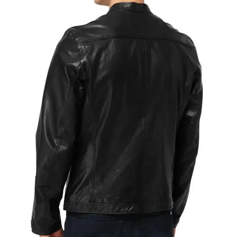 Men's Genuine Lambskin Black Short Leather Jacket-1