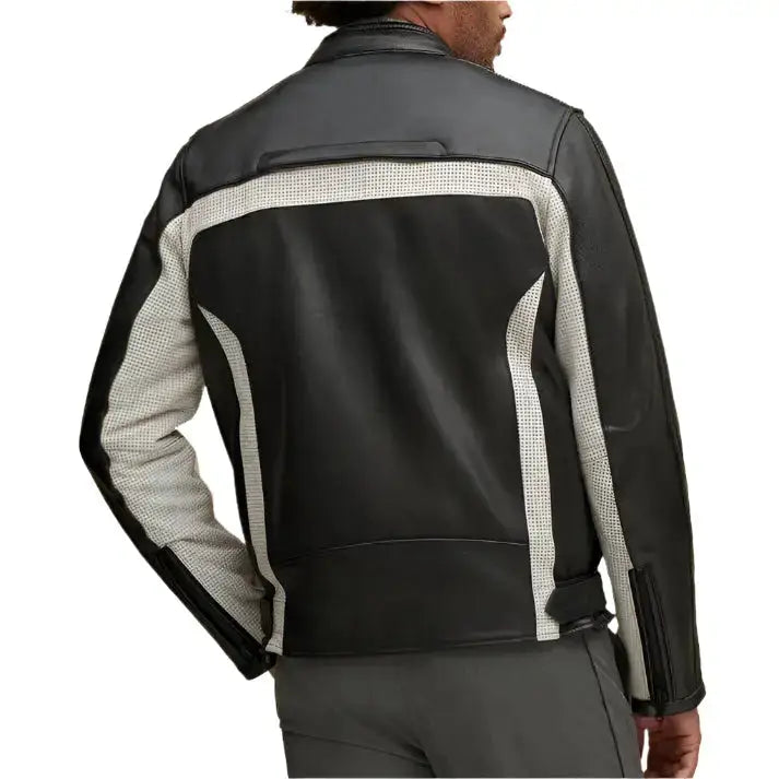Mens Genuine Leather Color Blocked Biker Jacket-1
