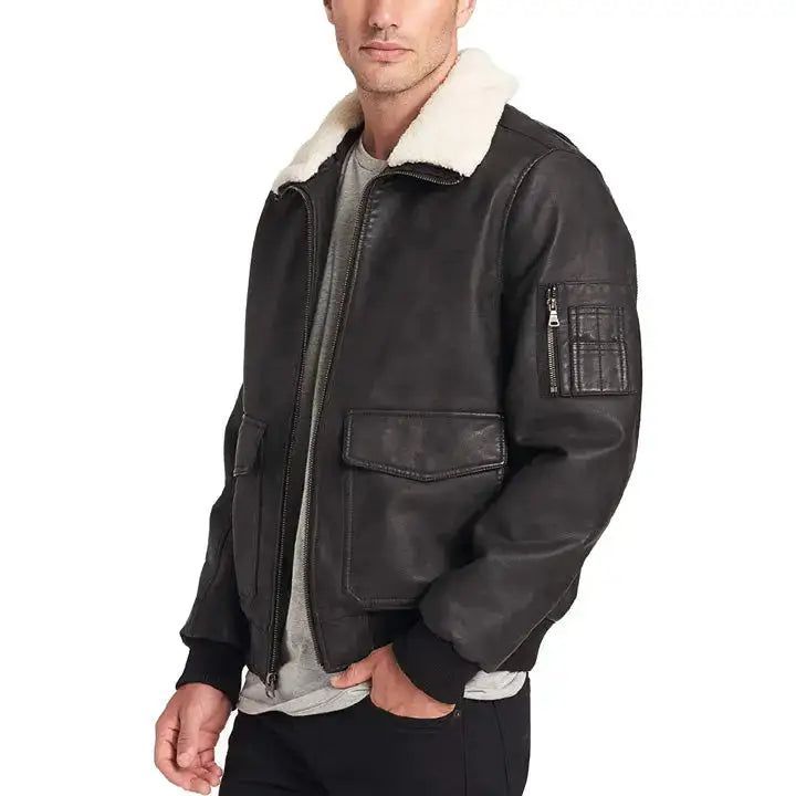 Mens Leather Aviator Bomber Jacket-1