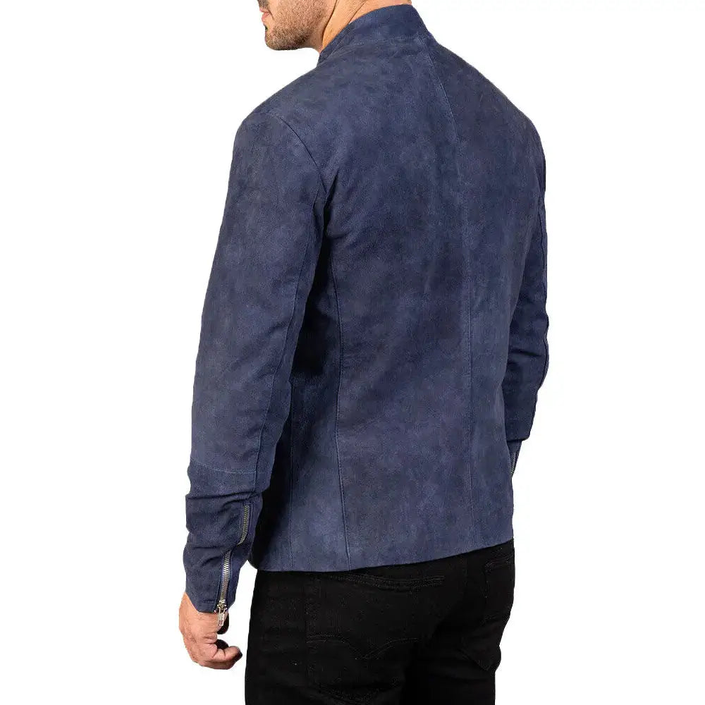 Men's Navy Blue Suede Biker Jacket