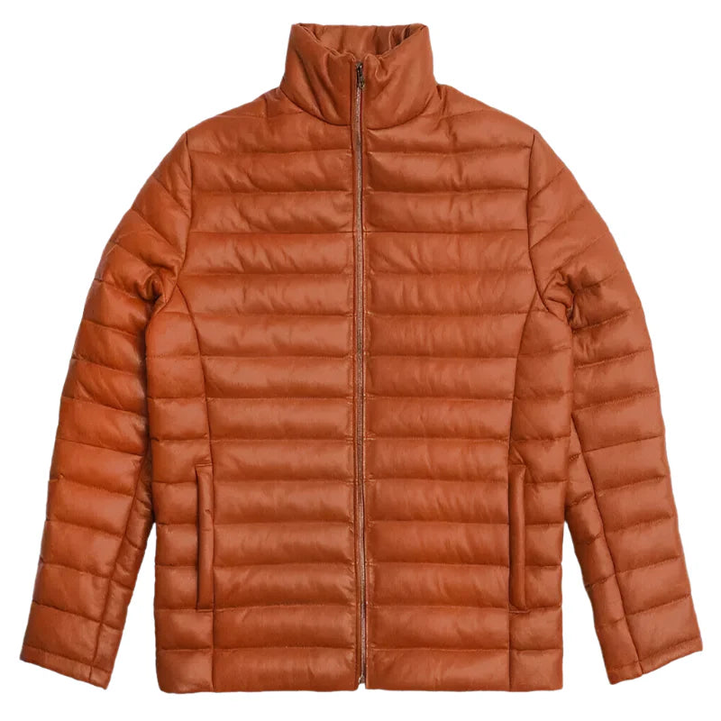 Mens Quilted Lambskin Leather Puffer Jacket