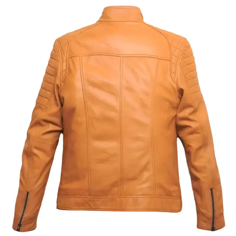 Men's Orange Lamb Leather Biker Jacket-1