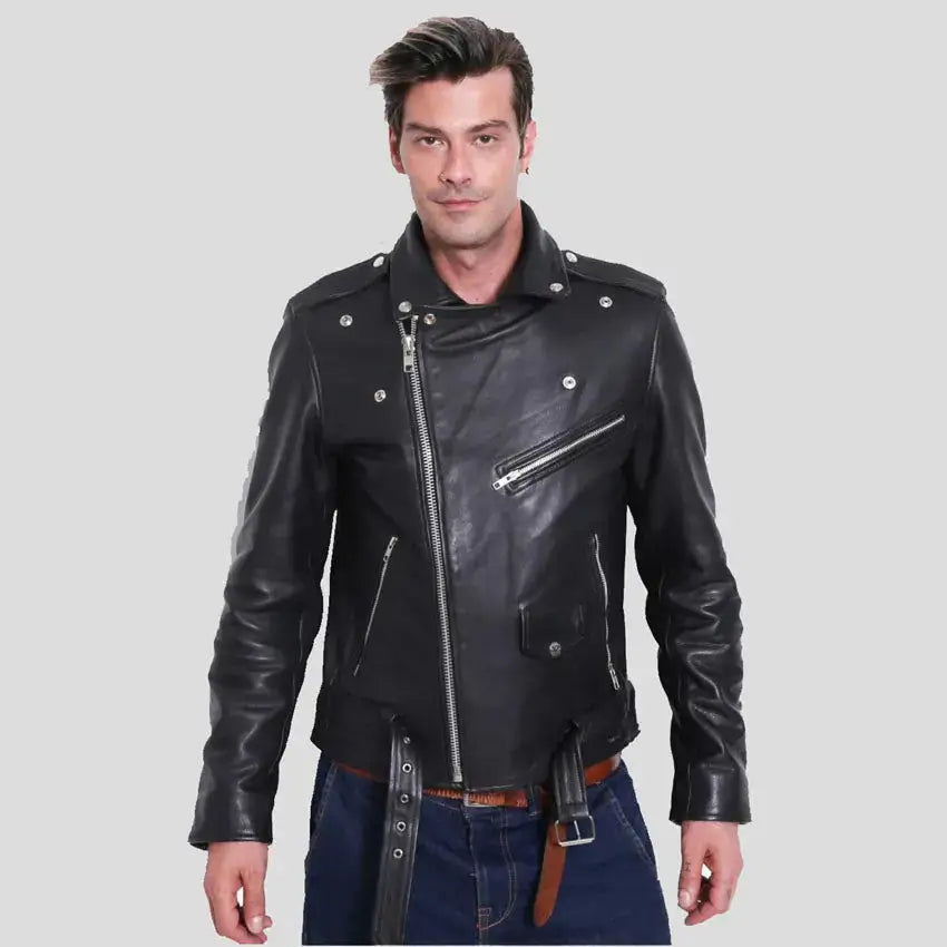 Men’s Premium Buffalo Leather Motorcycle Jacket – Winter Biker Brando