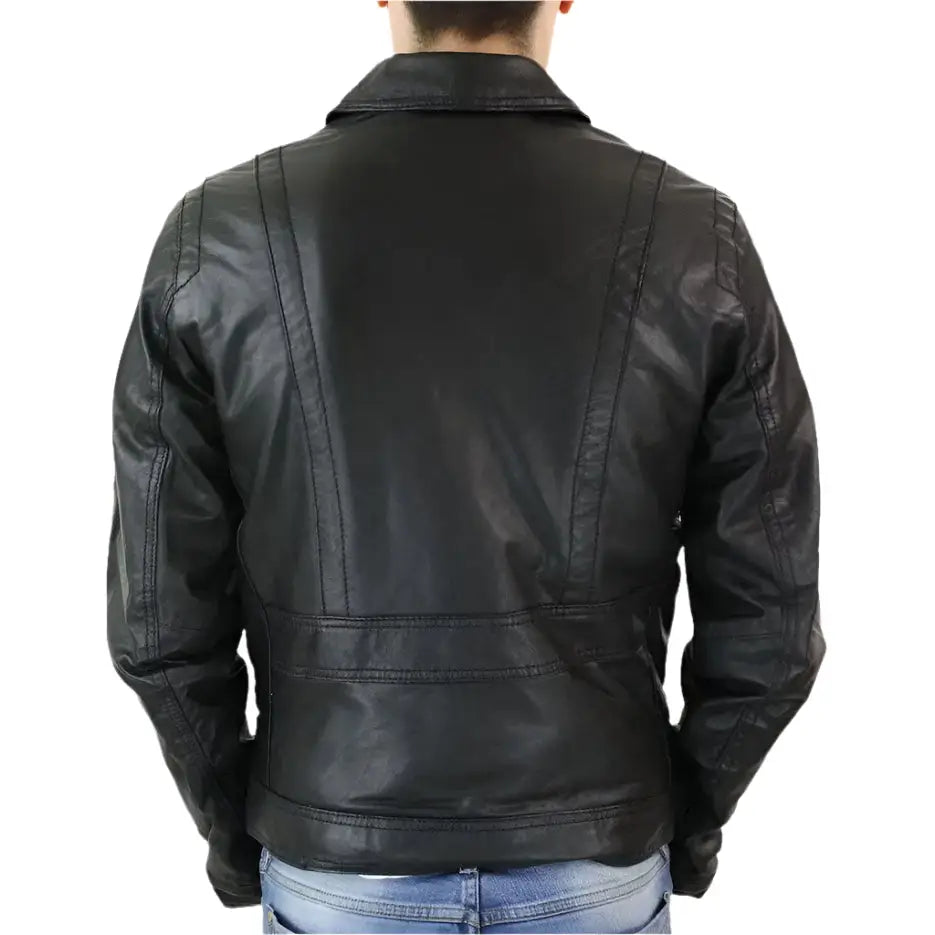 Men’s Retro Vintage Classic Slim Fit Black Leather Jacket-1