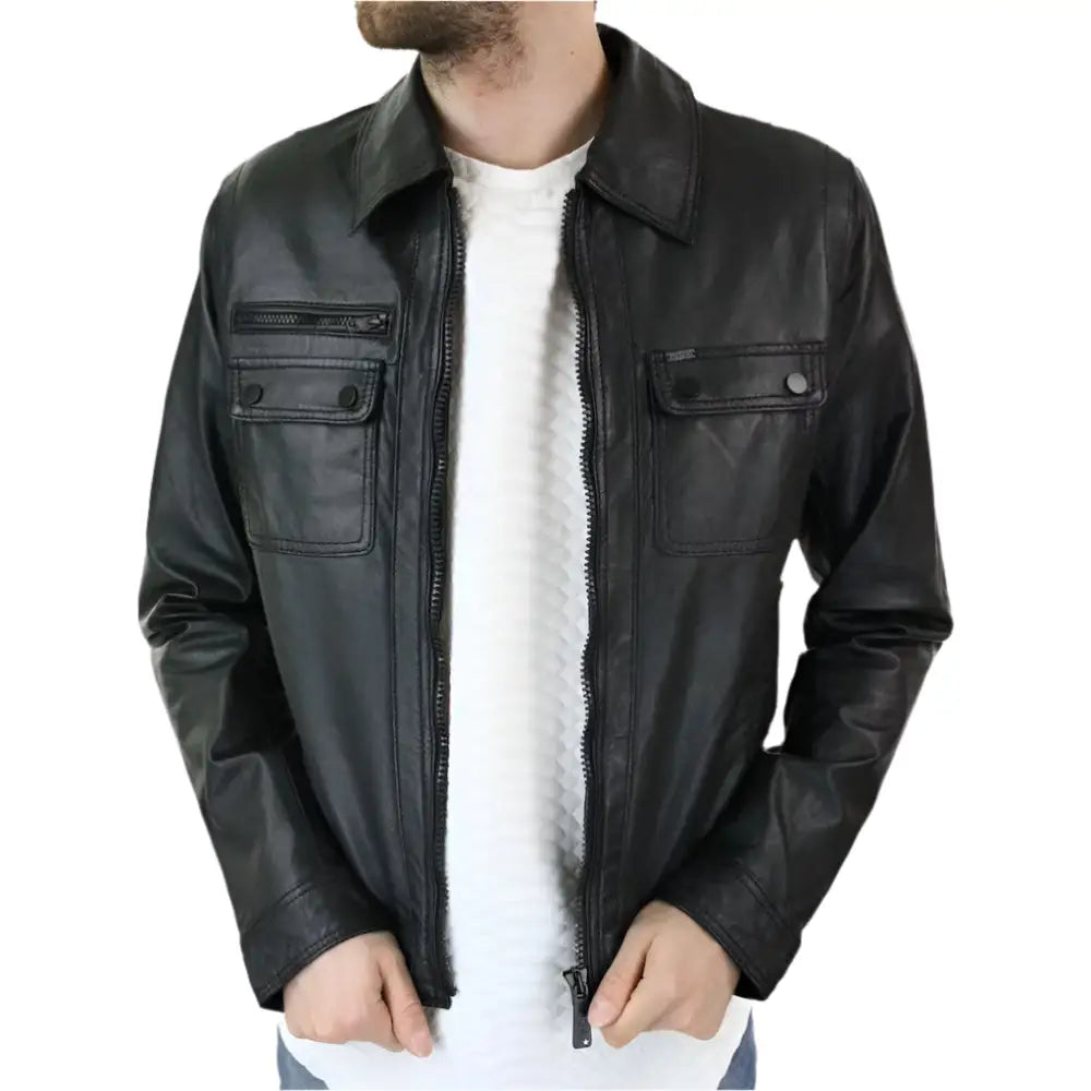 Men’s Retro Vintage Classic Slim Fit Black Leather Jacket-2