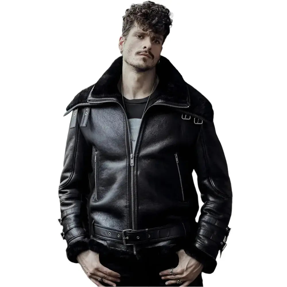 Men’s Shearling Aviator B3 Flying Jacket – Pilot Coat Style