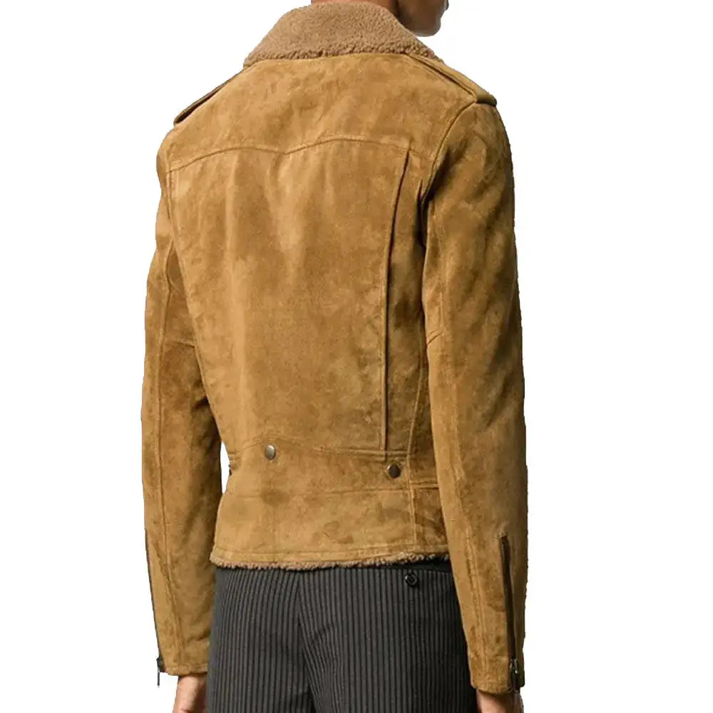 Mens Shearling Suede Bomber Jacket-1
