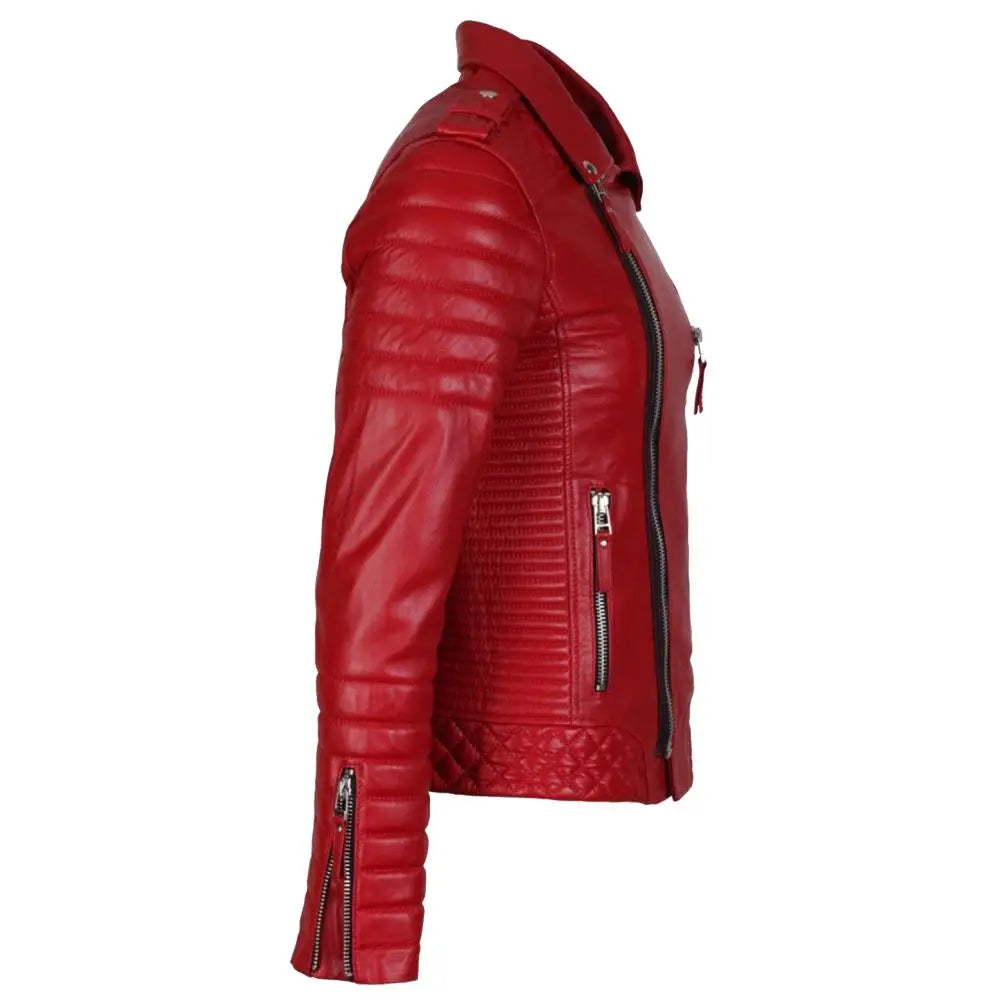 Men's Supreme Red Biker Fashion Leather Jacket