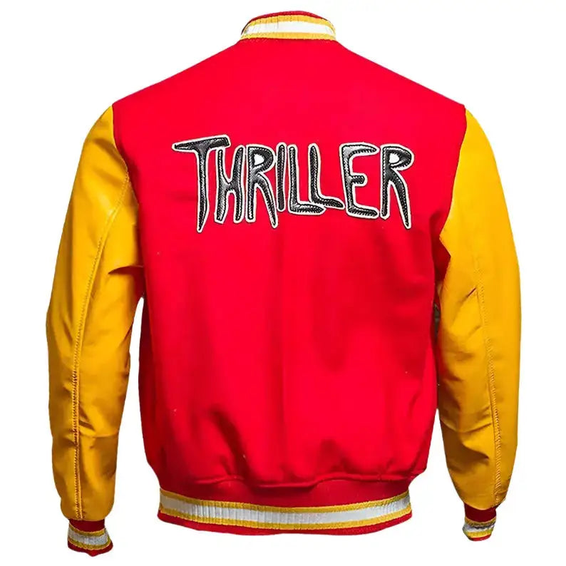 Men's MJ Michael Jackson Thriller Varsity Bomber Jacket – Red M Patch