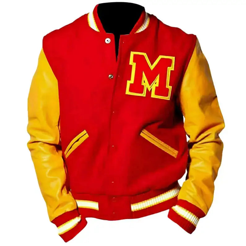 Men's MJ Michael Jackson Thriller Varsity Bomber Jacket – Red M Patch