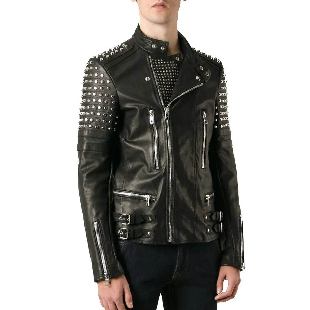 Men’s Classy Studded Biker Leather Jacket