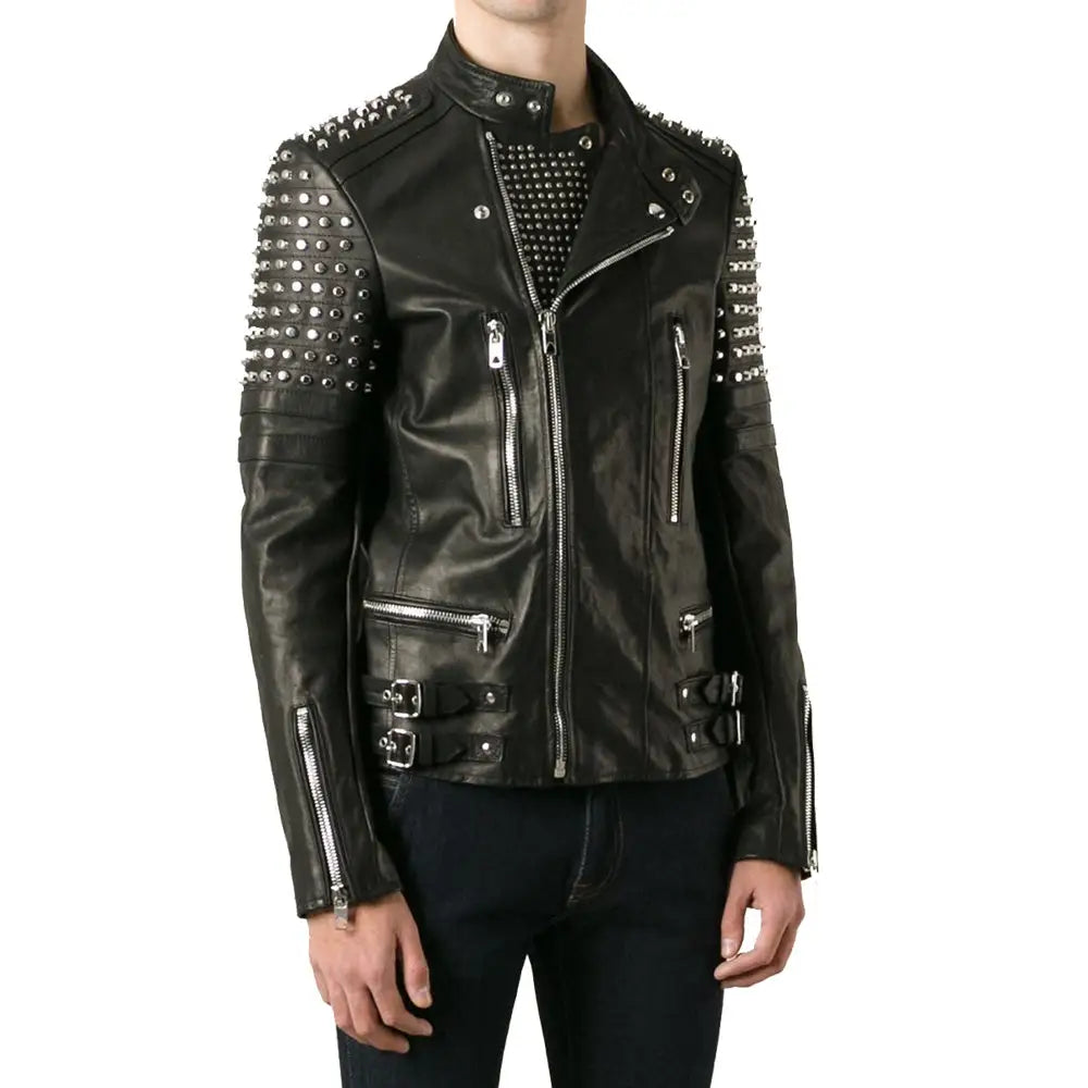 Men’s Classy Studded Biker Leather Jacket