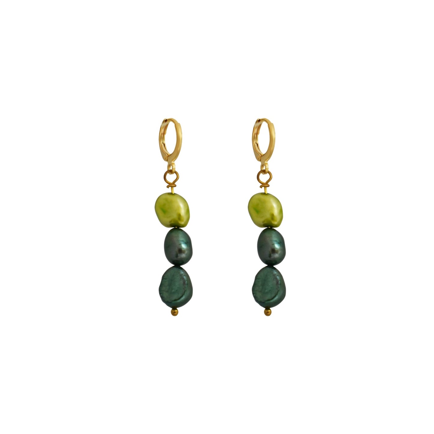 Green freshwater pearl huggie earrings | by Ifemi Jewels