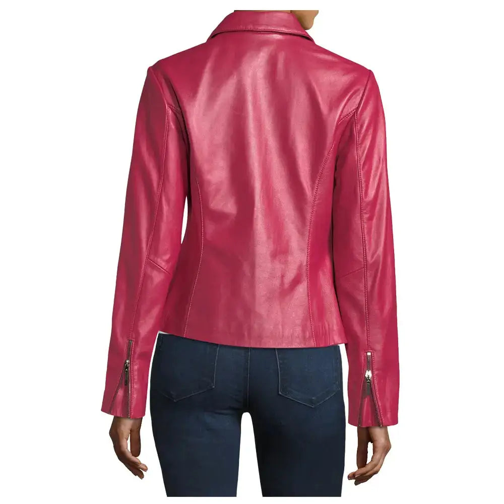 Women's Pink Lambskin Biker Leather Jacket